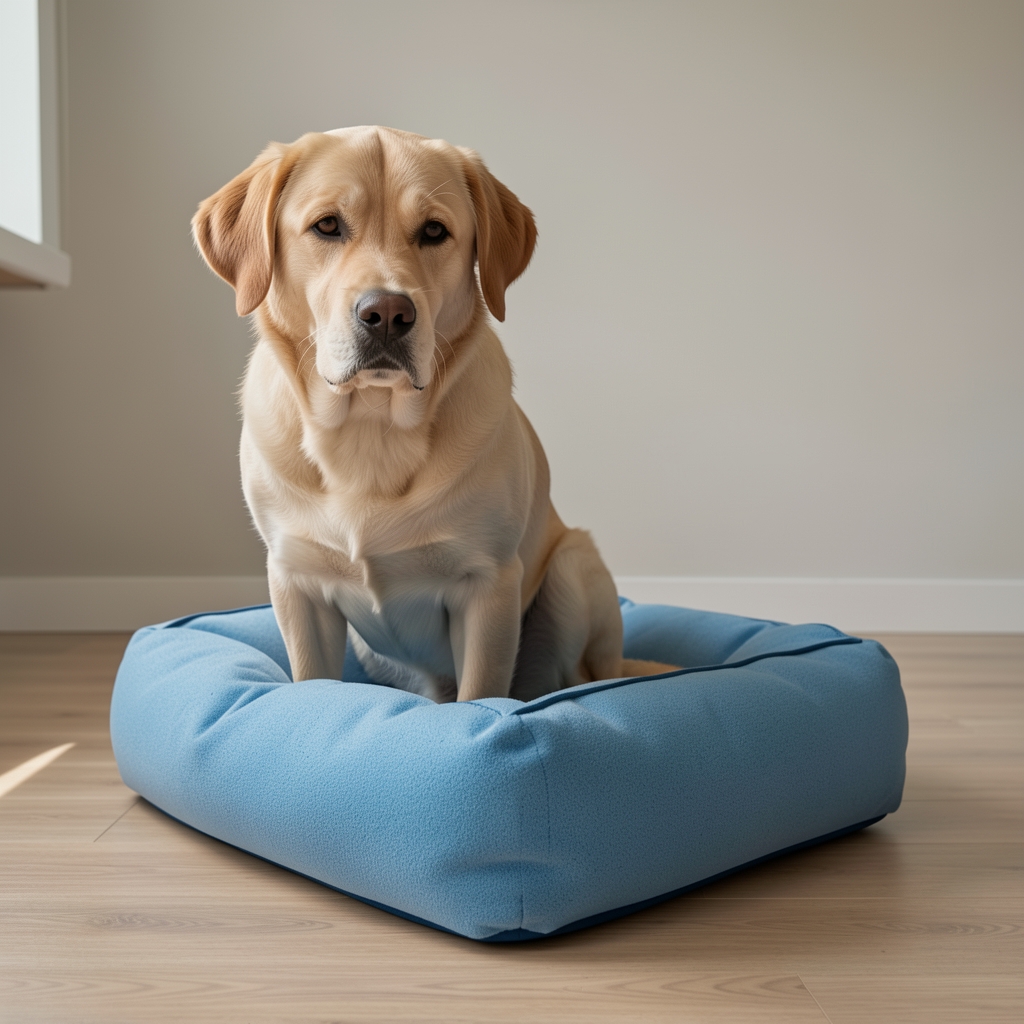 Pat ortopedic pentru câini mari cu spumă memory foam de 8 cm, husă impermeabilă detașabilă în gri deschis